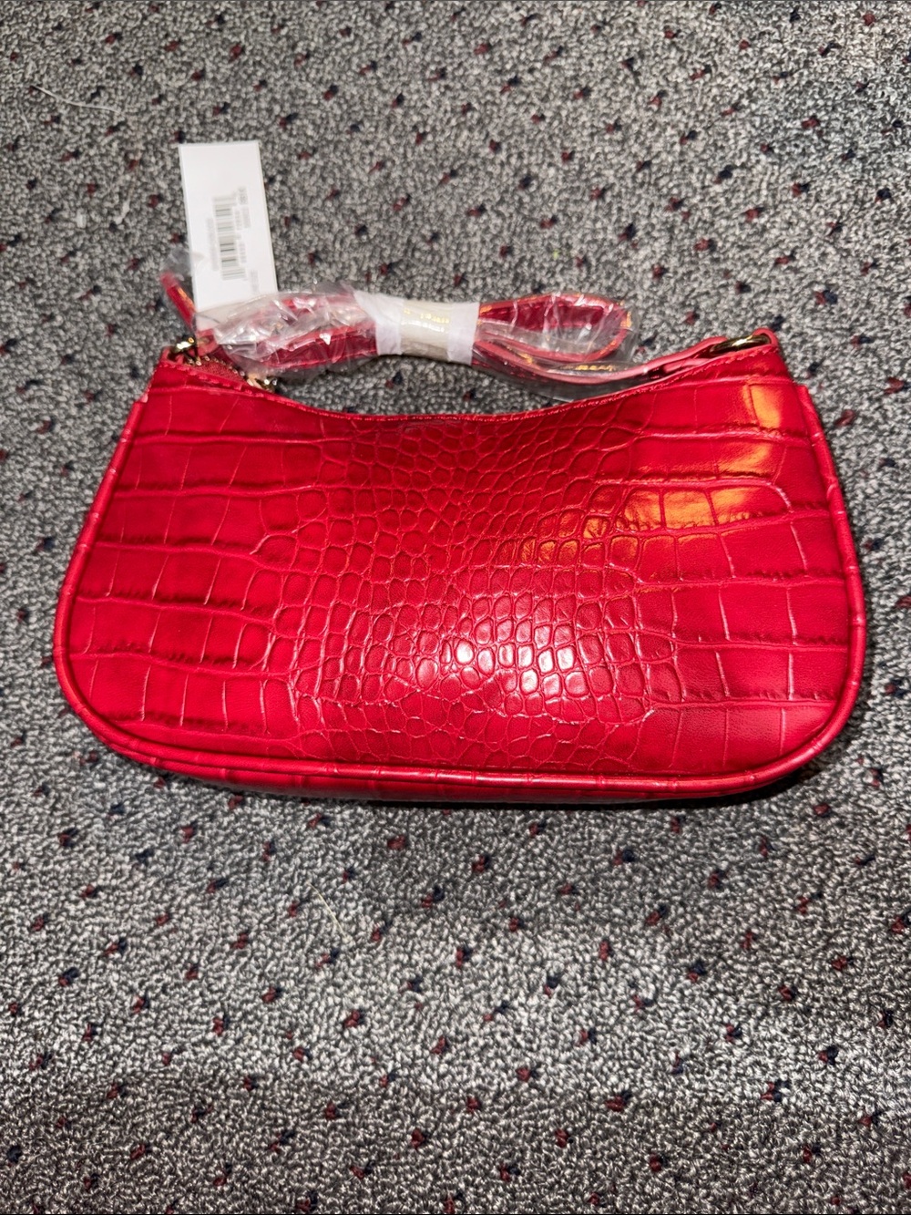 Croc-Embossed Red Hobo Shoulder Bag